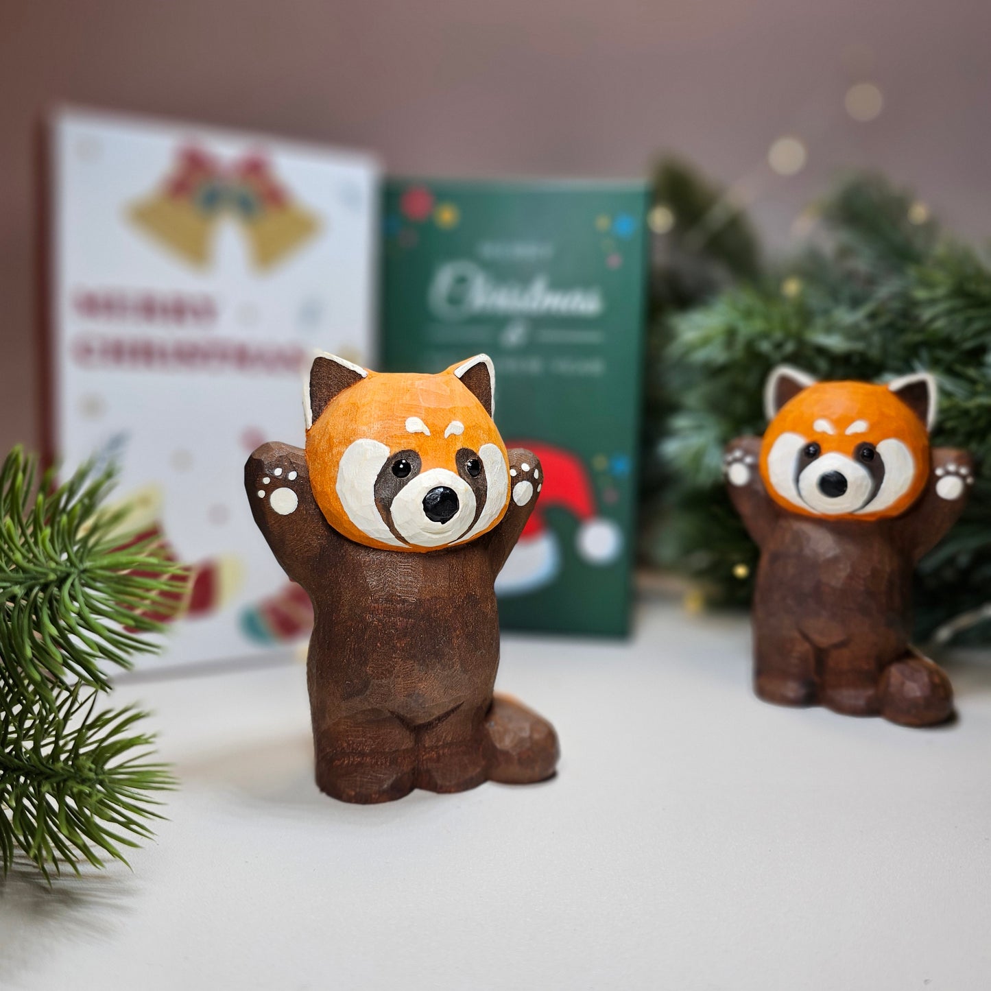 Handcrafted Hand-Painted Red Panda Wood Sculpture - Exquisite Wildlife Decor