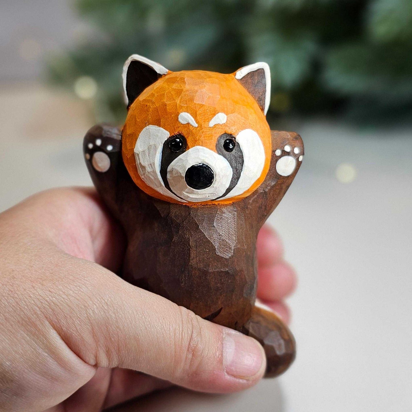 Handcrafted Hand-Painted Red Panda Wood Sculpture - Exquisite Wildlife Decor