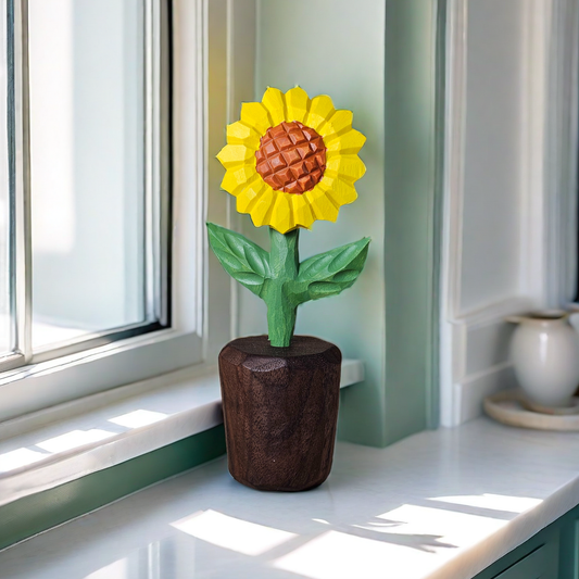 Handcrafted Sunflower Wooden Sculpture with Gift Box