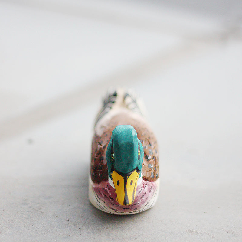 Hand-Painted Mallard Duck Wood Figure in Flight