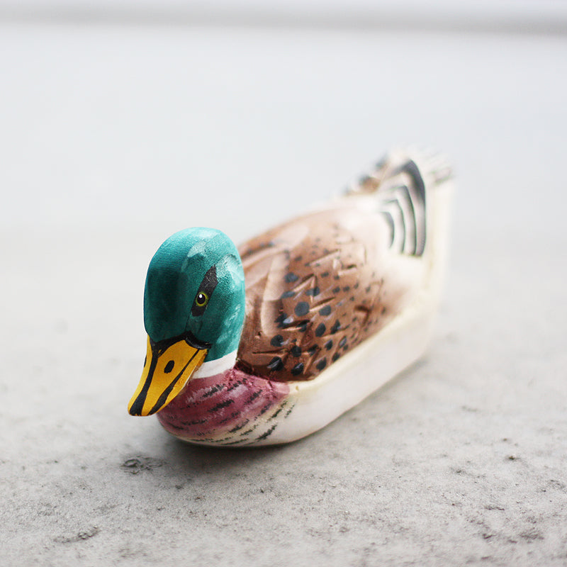 Hand-Painted Mallard Duck Wood Figure in Flight