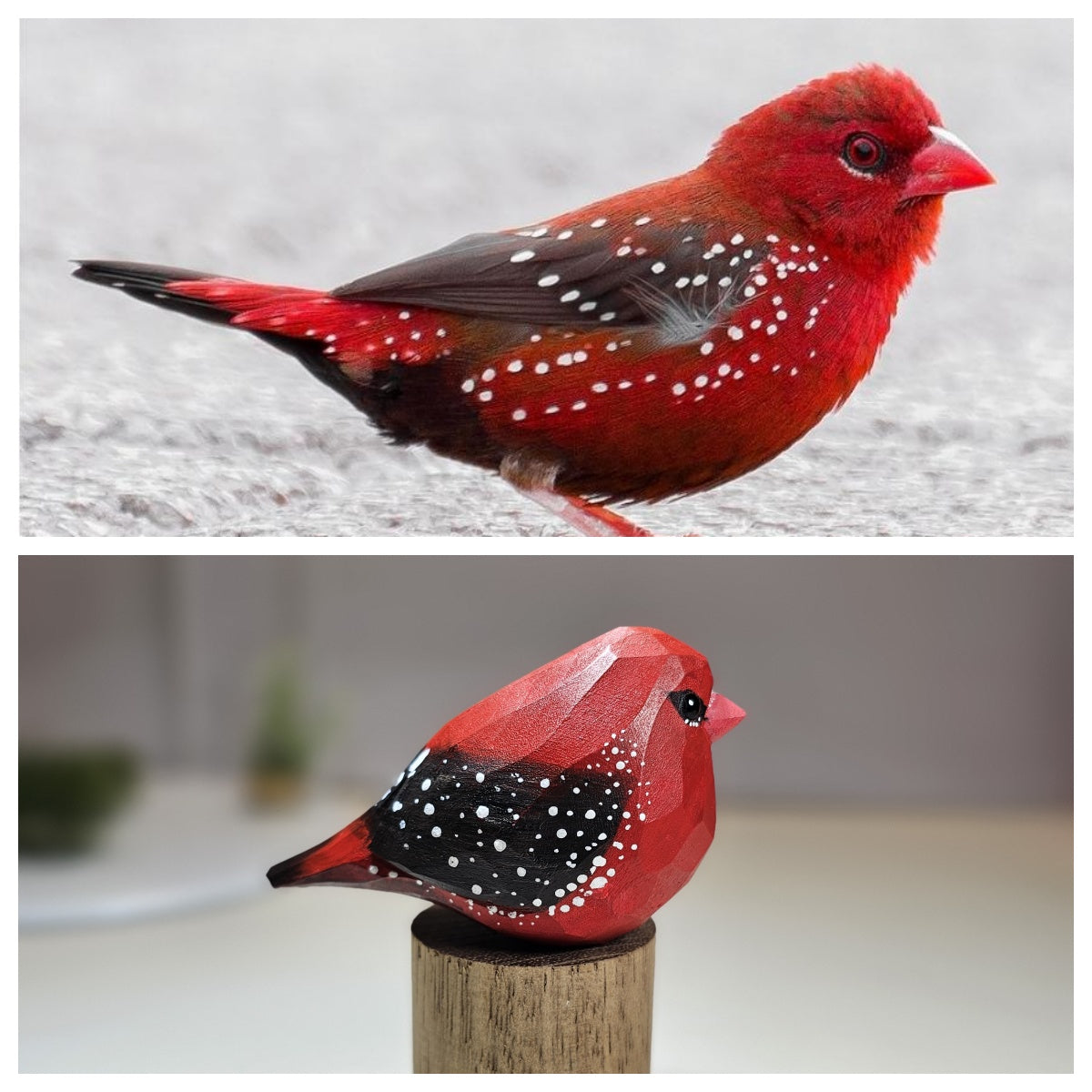 Custom Wooden Bird Figurines of Estrildid Finches: Uraeginthus, Chloebia & Amandava