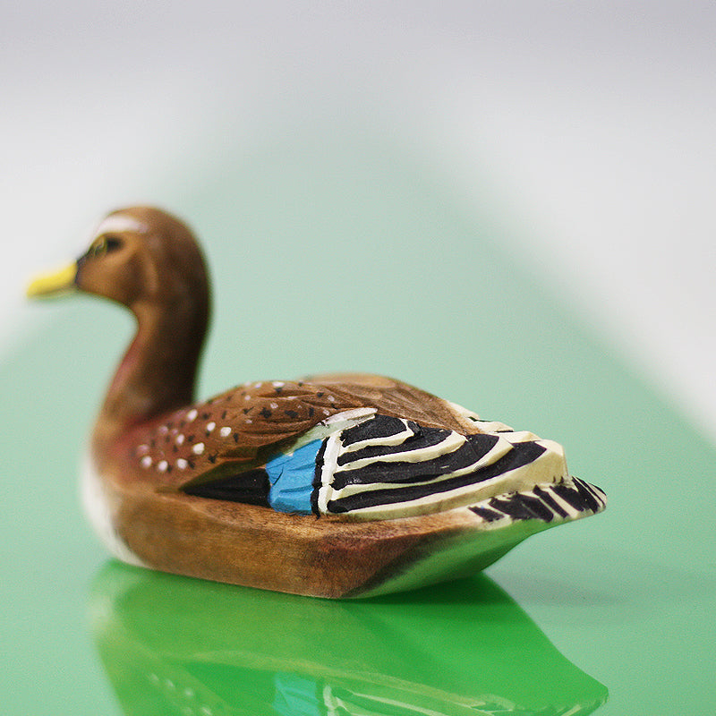 Hand-Painted Mallard Duck Wood Figure in Flight