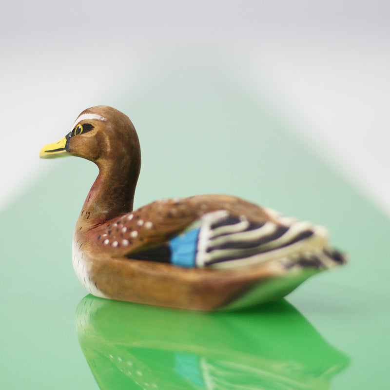 Hand-Painted Mallard Duck Wood Figure in Flight