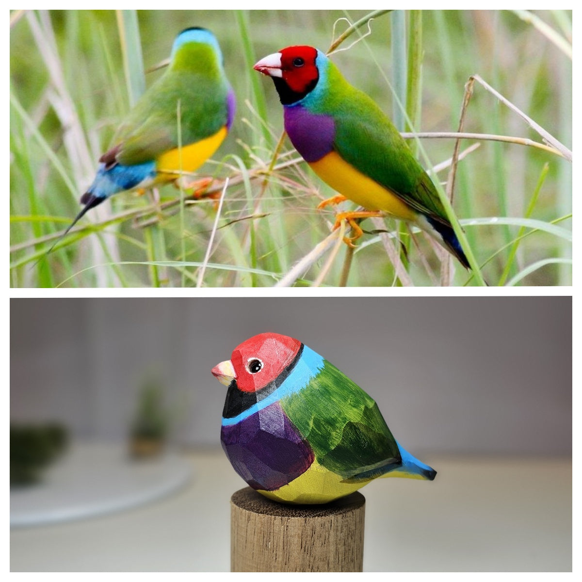 Custom Wooden Bird Figurines of Estrildid Finches: Uraeginthus, Chloebia & Amandava