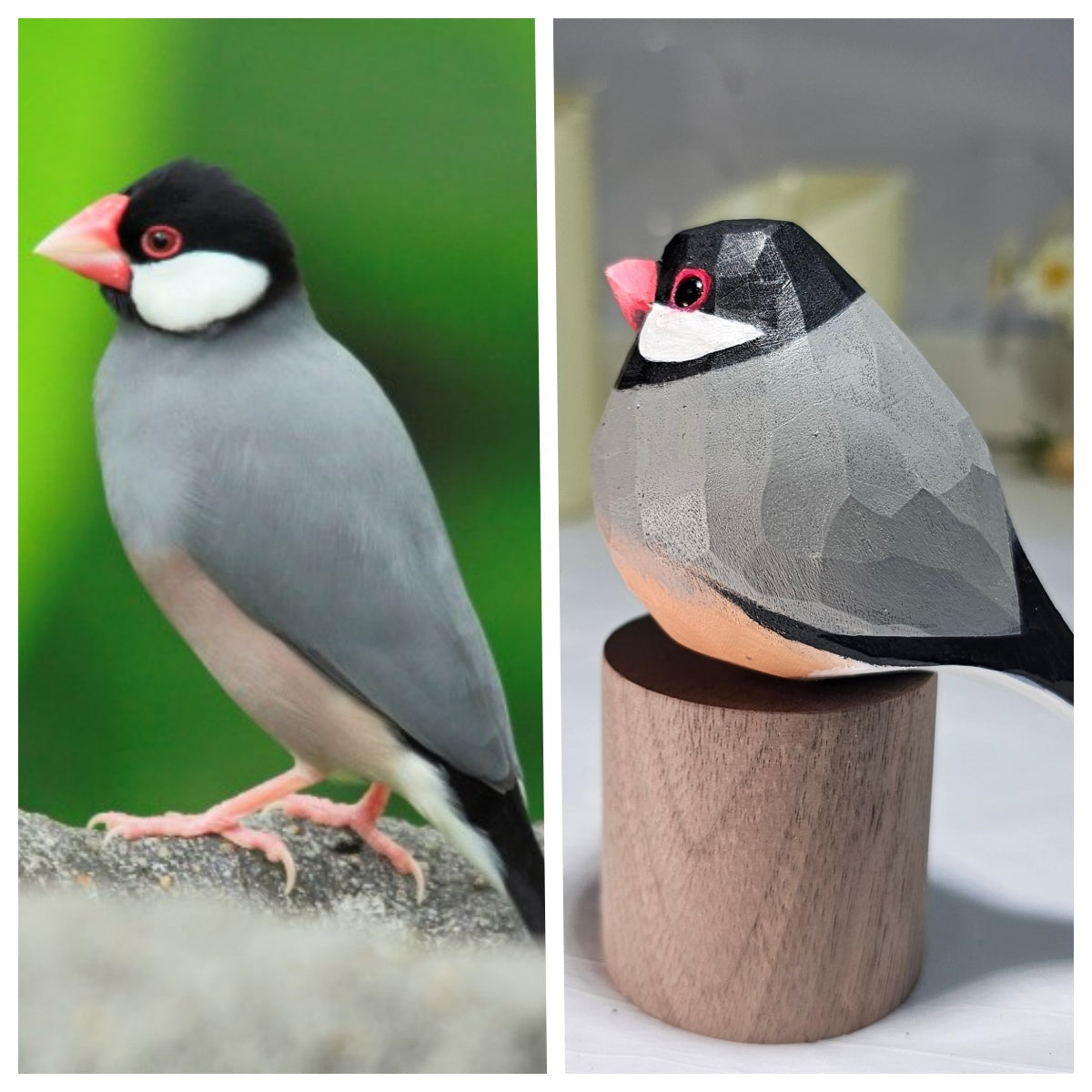 Java Sparrow Hand-Painted Wooden Figurine