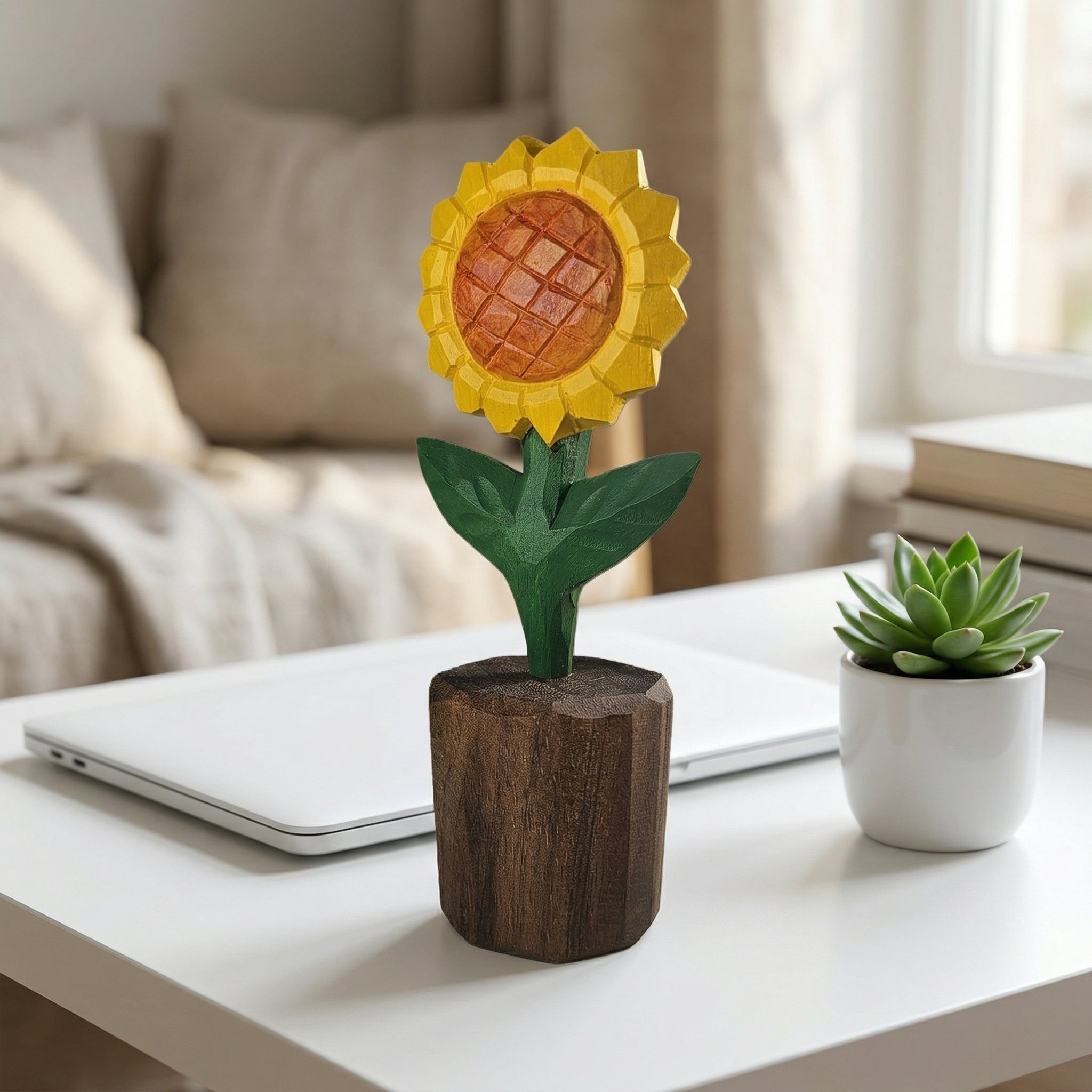 Sunflower Wooden Sculpture – Personalized Engraving Gift