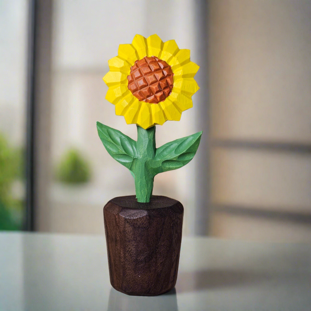 Handcrafted Sunflower Wooden Sculpture with Gift Box