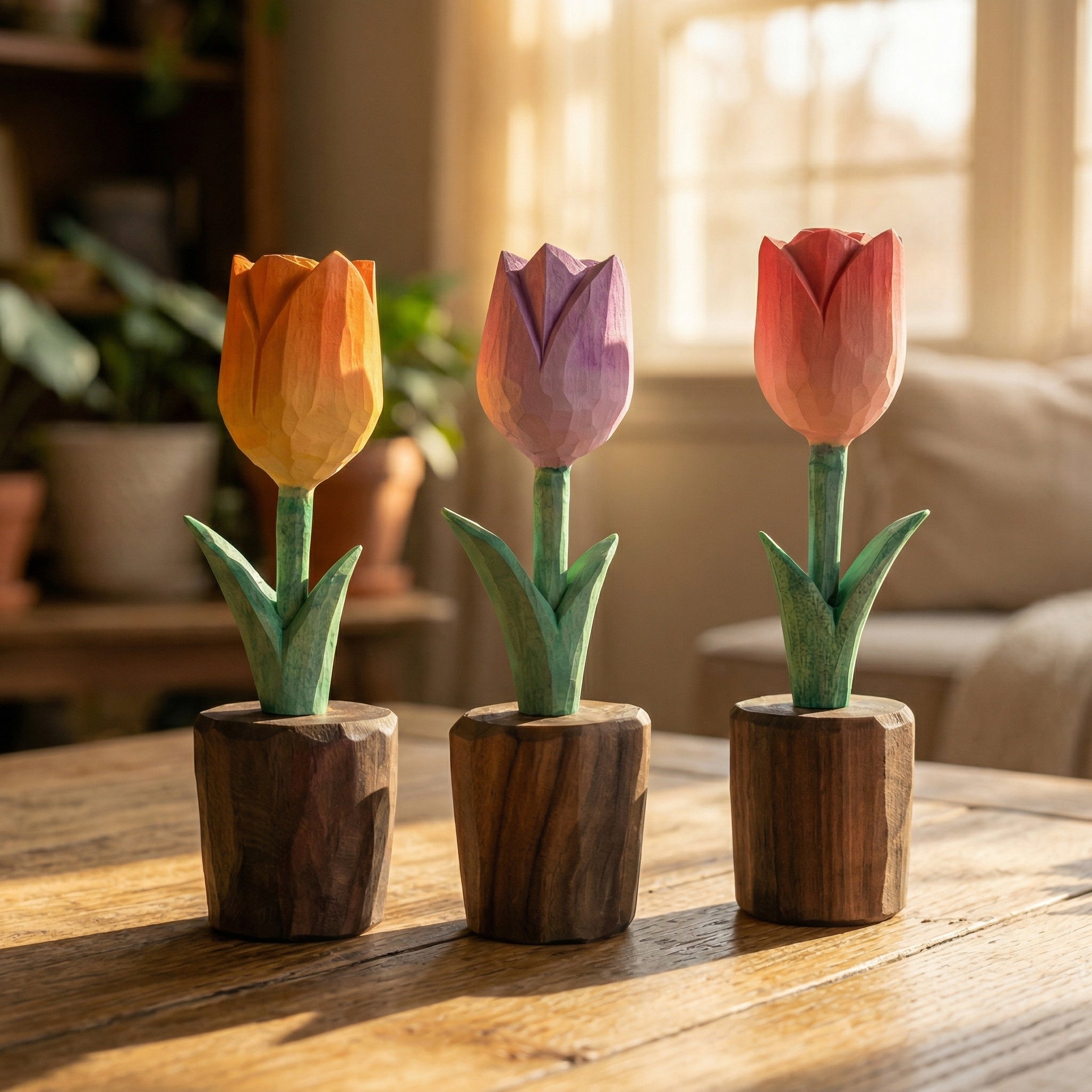 Tulip Wooden Sculpture – Personalized Engraving | Handmade Gift