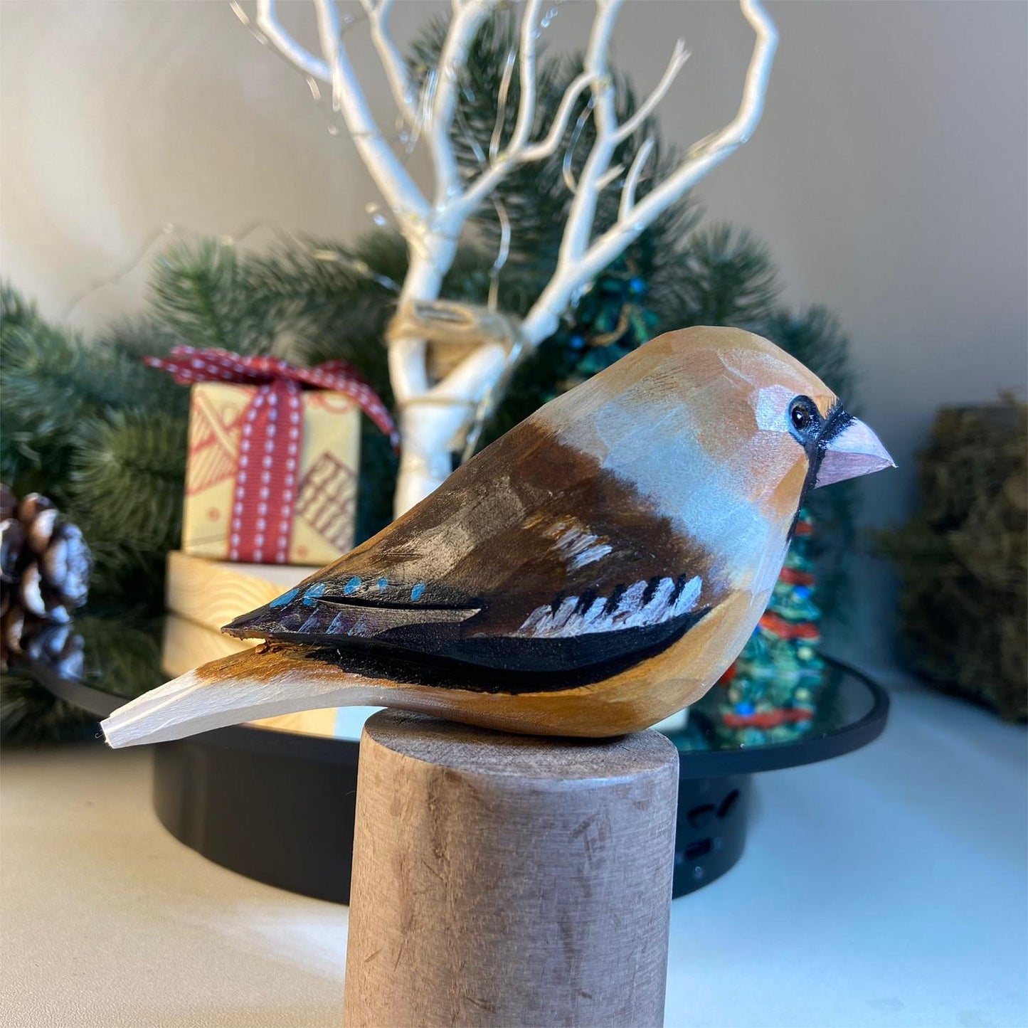 Handcrafted Hawfinch Figurine - Exquisite Hand-Painted Bird Sculpture for Nature Lovers and Collectors