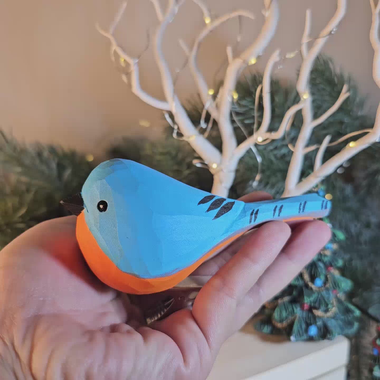 Hand-Carved Eastern Bluebird Clip-on Ornament | Basswood