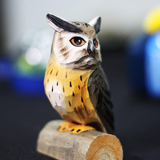 Owl Figurines Hand Carved and Painted Wooden - paintedbird.shop