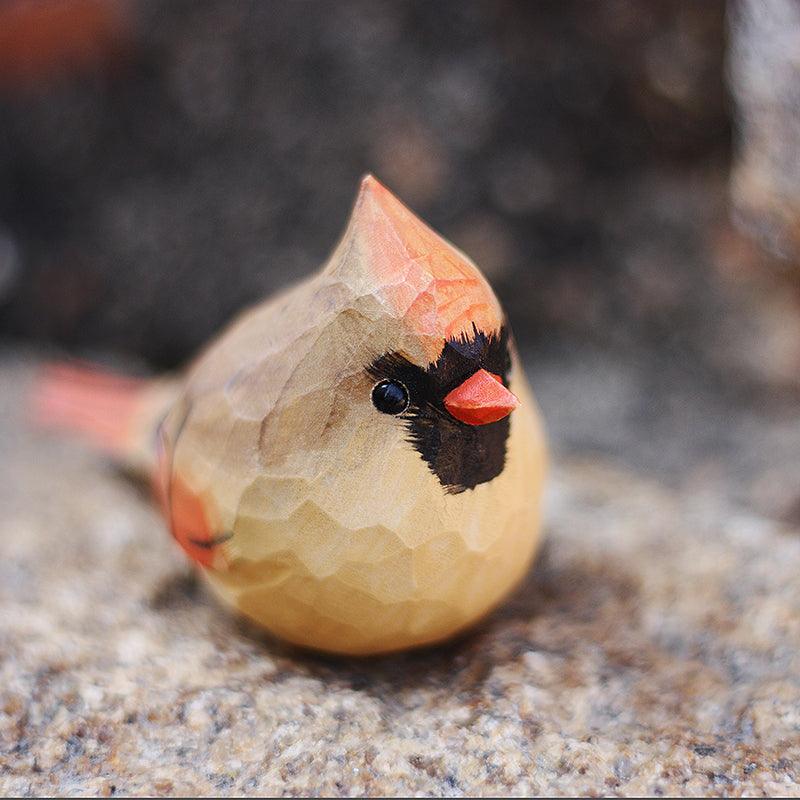 Female Northern Cardinal Bird Figurine Hand Carved Painted Wooden - paintedbird.shop