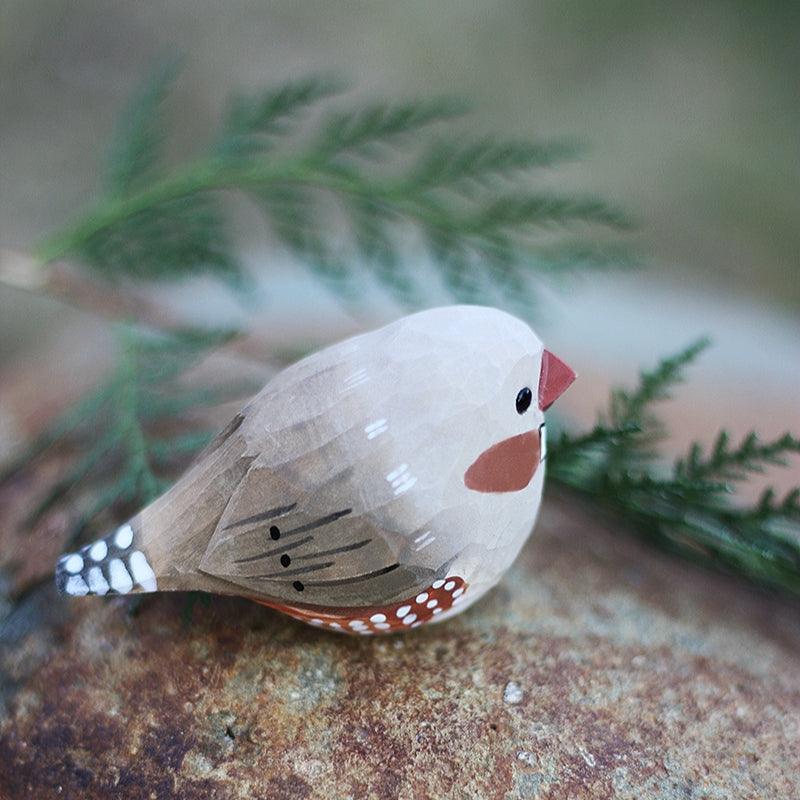 Zebra Finch Figurine Hand Carved Painted Wooden - paintedbird.shop