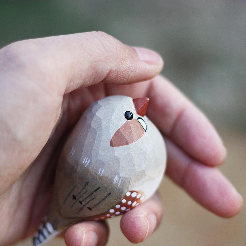 Zebra Finch Figurine Hand Carved Painted Wooden - paintedbird.shop