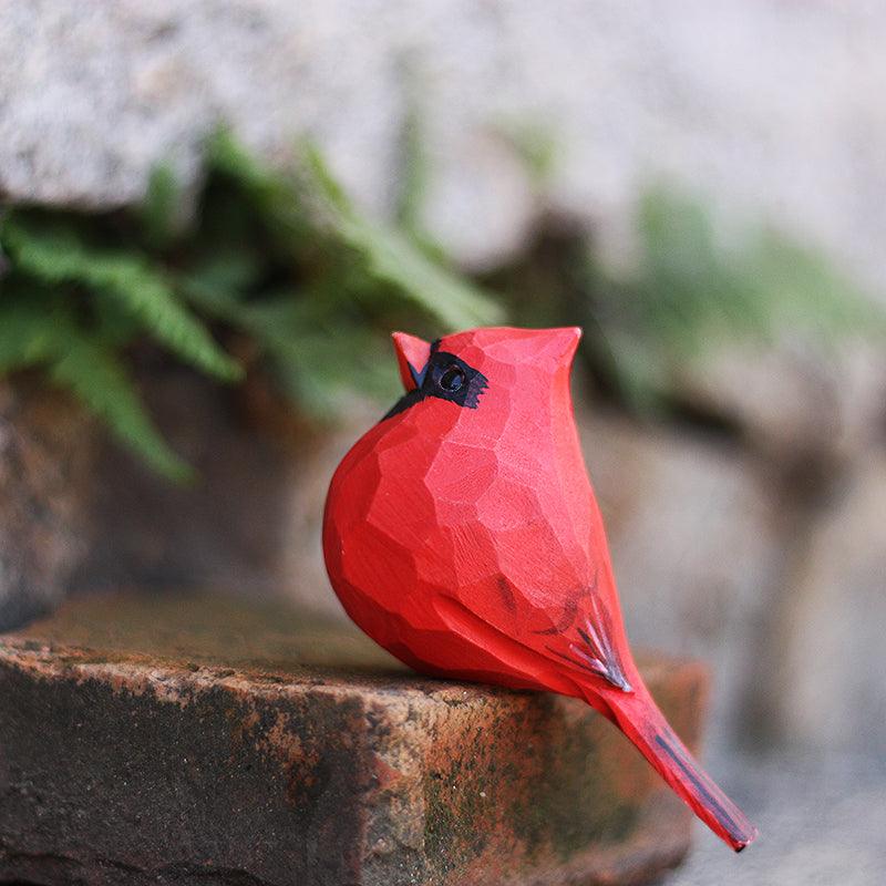Female Northern Cardinal Bird Figurine Hand Carved Painted Wooden - paintedbird.shop