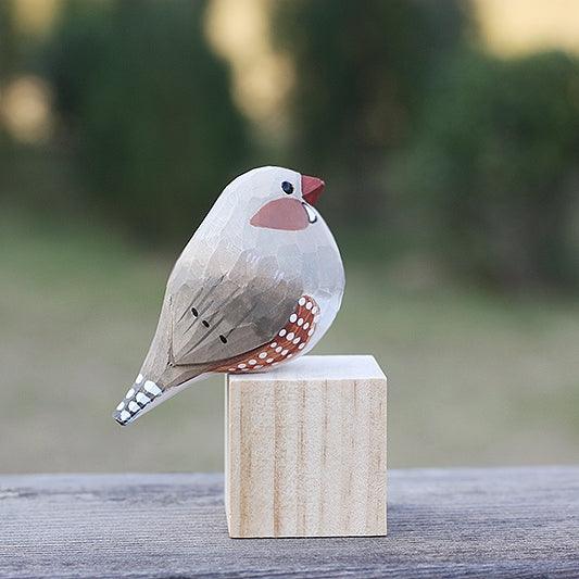 Zebra Finch Figurine Hand Carved Painted Wooden - paintedbird.shop