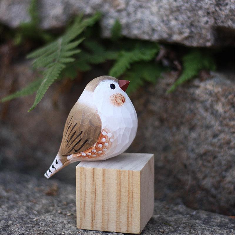 Zebra Finch Figurine Hand Carved Painted Wooden - paintedbird.shop