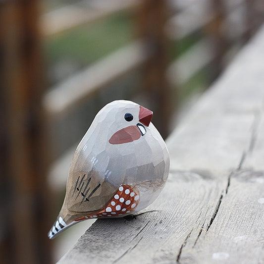 Zebra Finch Figurine Hand Carved Painted Wooden - paintedbird.shop