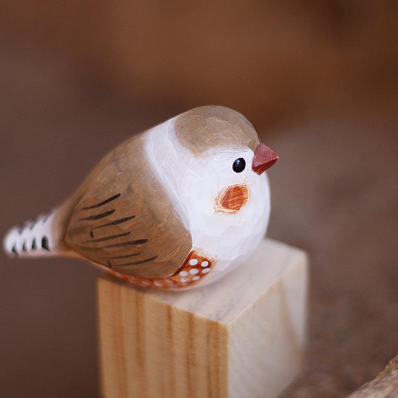 Zebra Finch Figurine Hand Carved Painted Wooden - paintedbird.shop