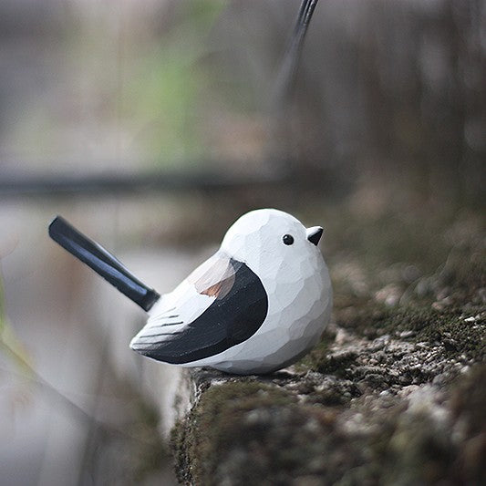 Long-tailed-Tit-V2 Wooden Bird Figurine Hand Carved Painted