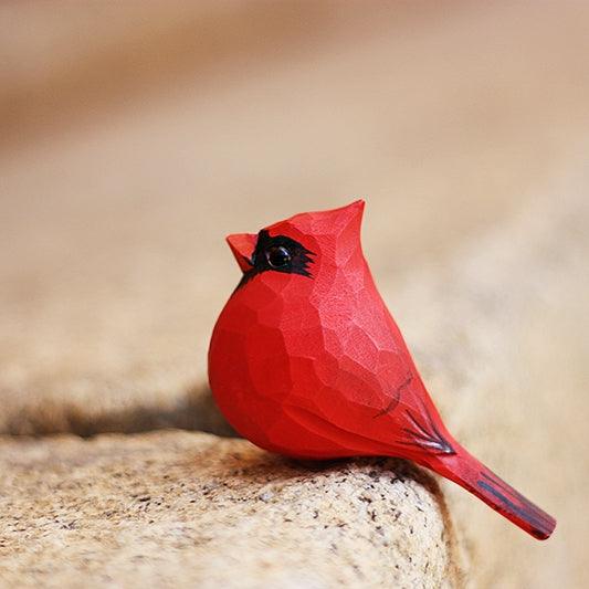 Female Northern Cardinal Bird Figurine Hand Carved Painted Wooden - paintedbird.shop