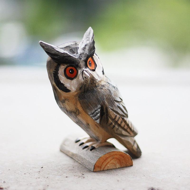 Owl Figurines Hand Carved and Painted Wooden - paintedbird.shop