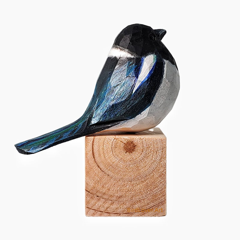 Magpie Bird Hand Carved and Painted Bird Figurine Decor