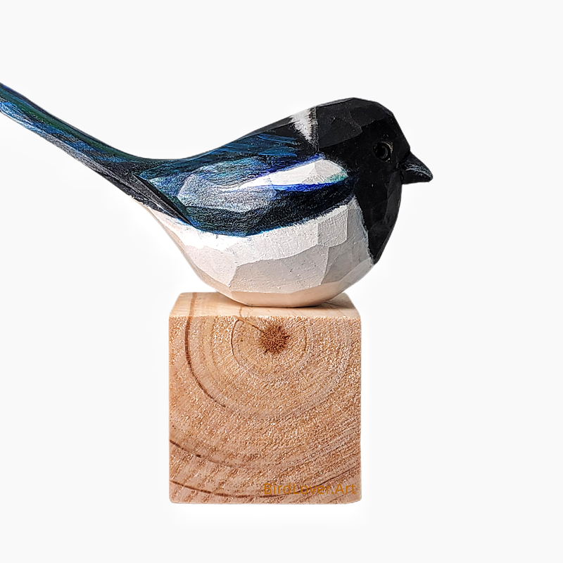 Magpie Bird Hand Carved and Painted Bird Figurine Decor