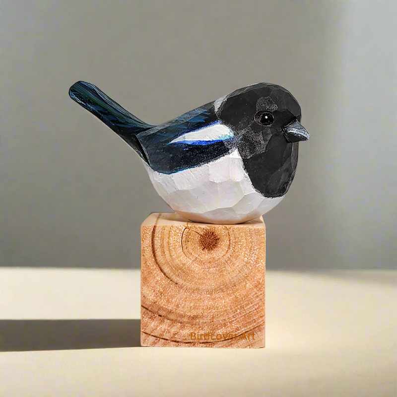 Magpie Bird Hand Carved and Painted Bird Figurine Decor