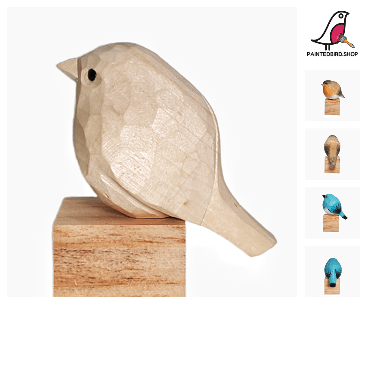 A001 Unfinished Wood Bird Hand Carved - paintedbird.shop