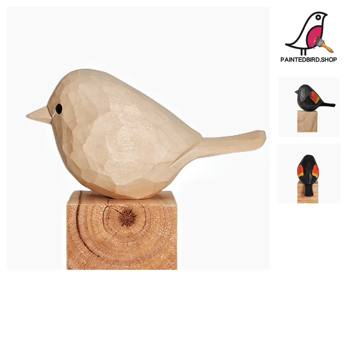 G019 Unfinished Wood Bird Hand Carved - paintedbird.shop