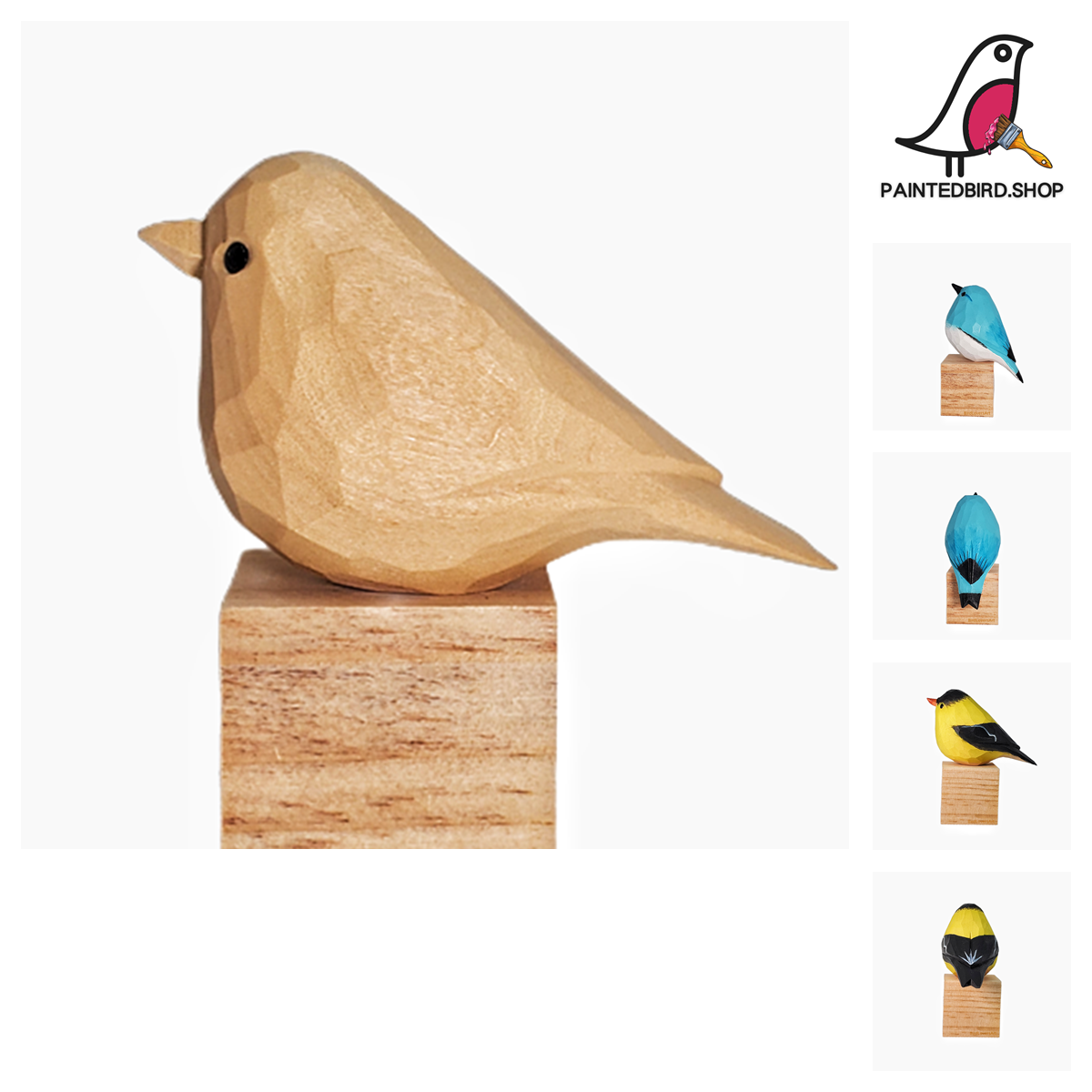 D007 Unfinished Wood Bird Hand Carved - paintedbird.shop