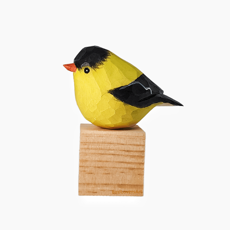 Goldfinch Bird Figurine Hand Carved Painted Wooden - paintedbird.shop