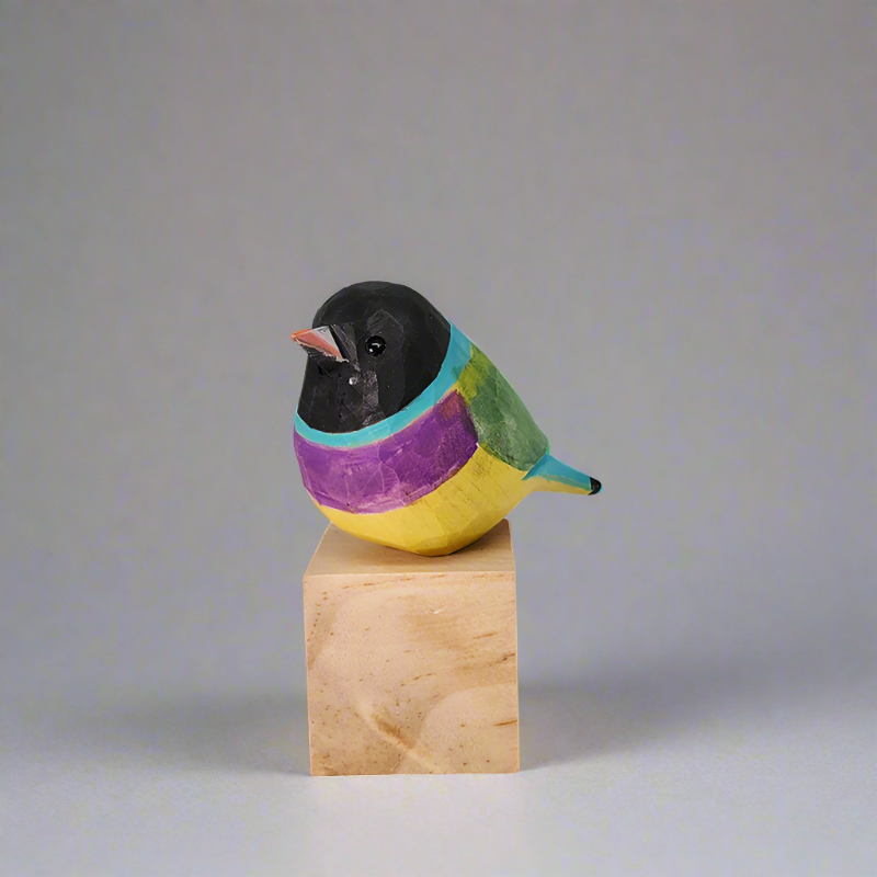 Gouldian Finch Wooden Hand Carved Painted Bird Ornaments