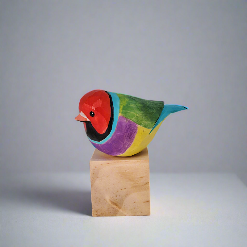 Gouldian Finch 木製手彫り塗装鳥の装飾品