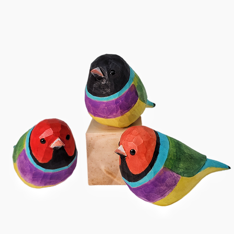 Gouldian Finch Wooden Hand Carved Painted Bird Ornaments