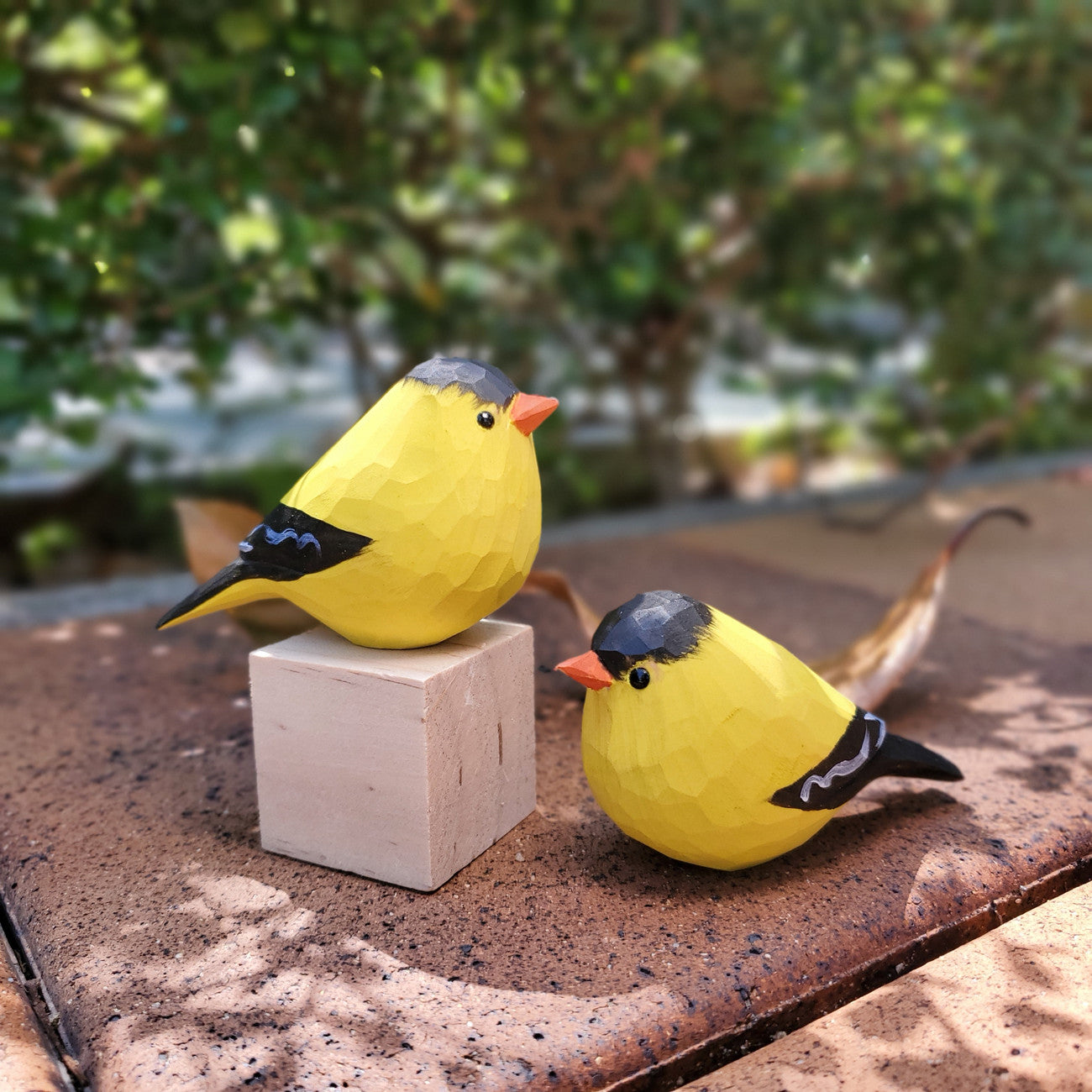 Goldfinch Bird Figurine Hand Carved Painted Wooden