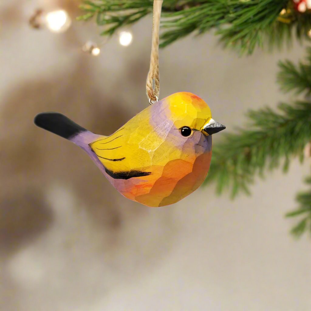 White-Browed Tit-warbler Carved and Painted Wooden Bird Ornaments