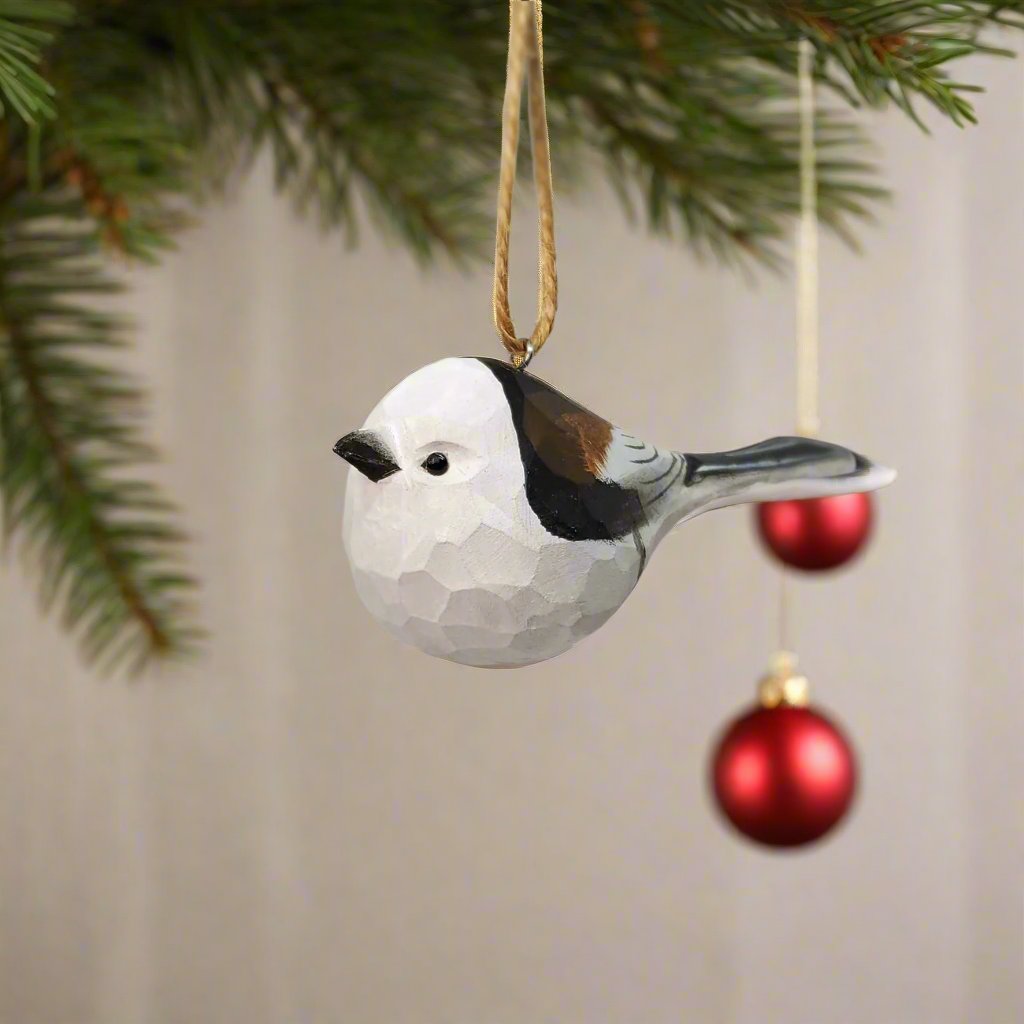 Long-tailed tit Carved and Painted Wooden Bird Ornaments