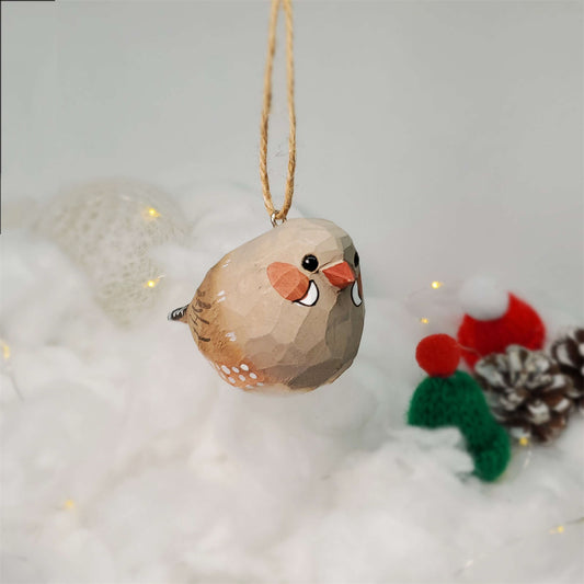 Zebra Finch Carved and Painted Wooden Bird Ornaments
