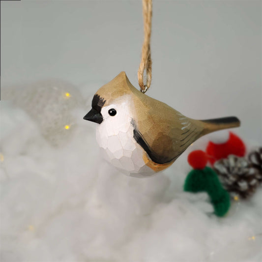 Tufted Titmouse Carved and Painted Wooden Bird Ornaments