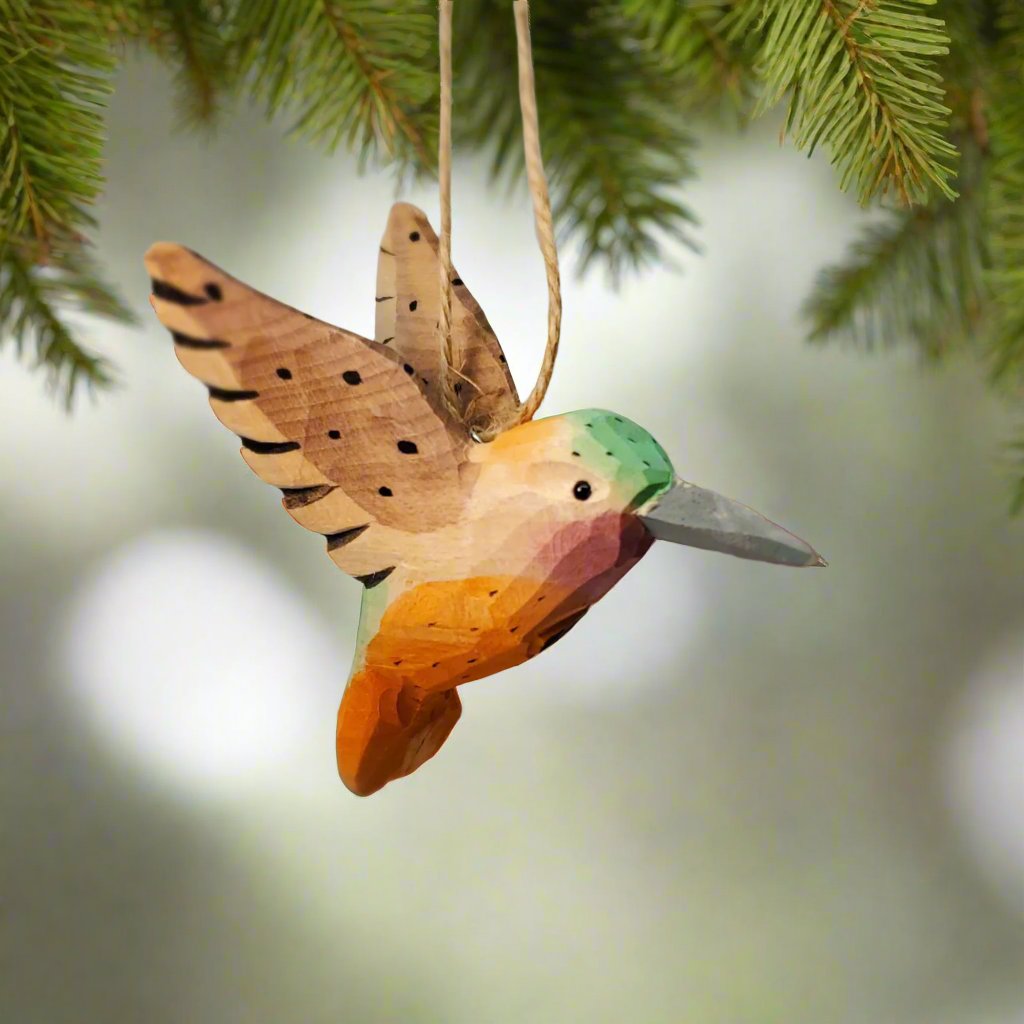 Hummingbird Hanging Painted Wood Bird Ornaments