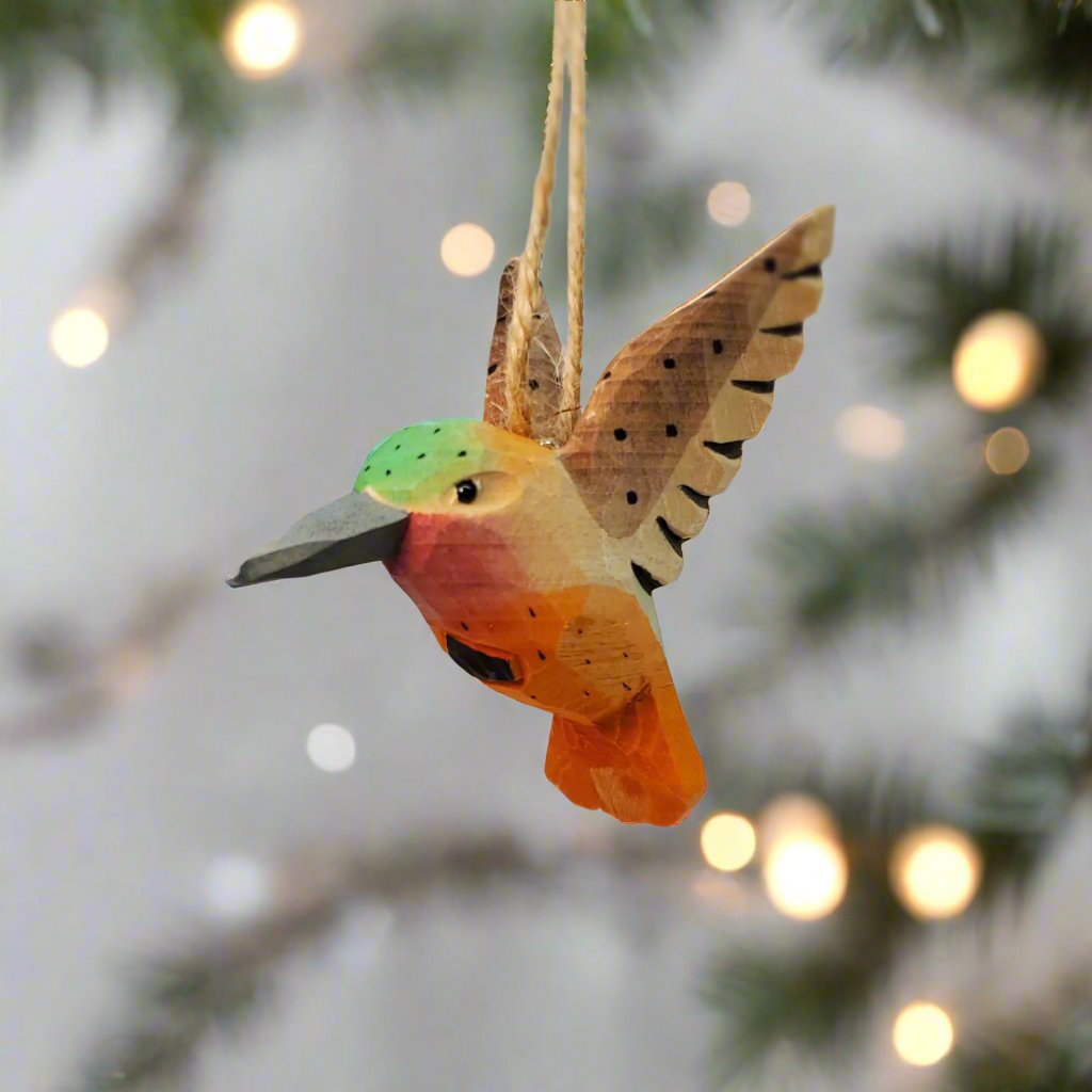 Hummingbird Hanging Painted Wood Bird Ornaments