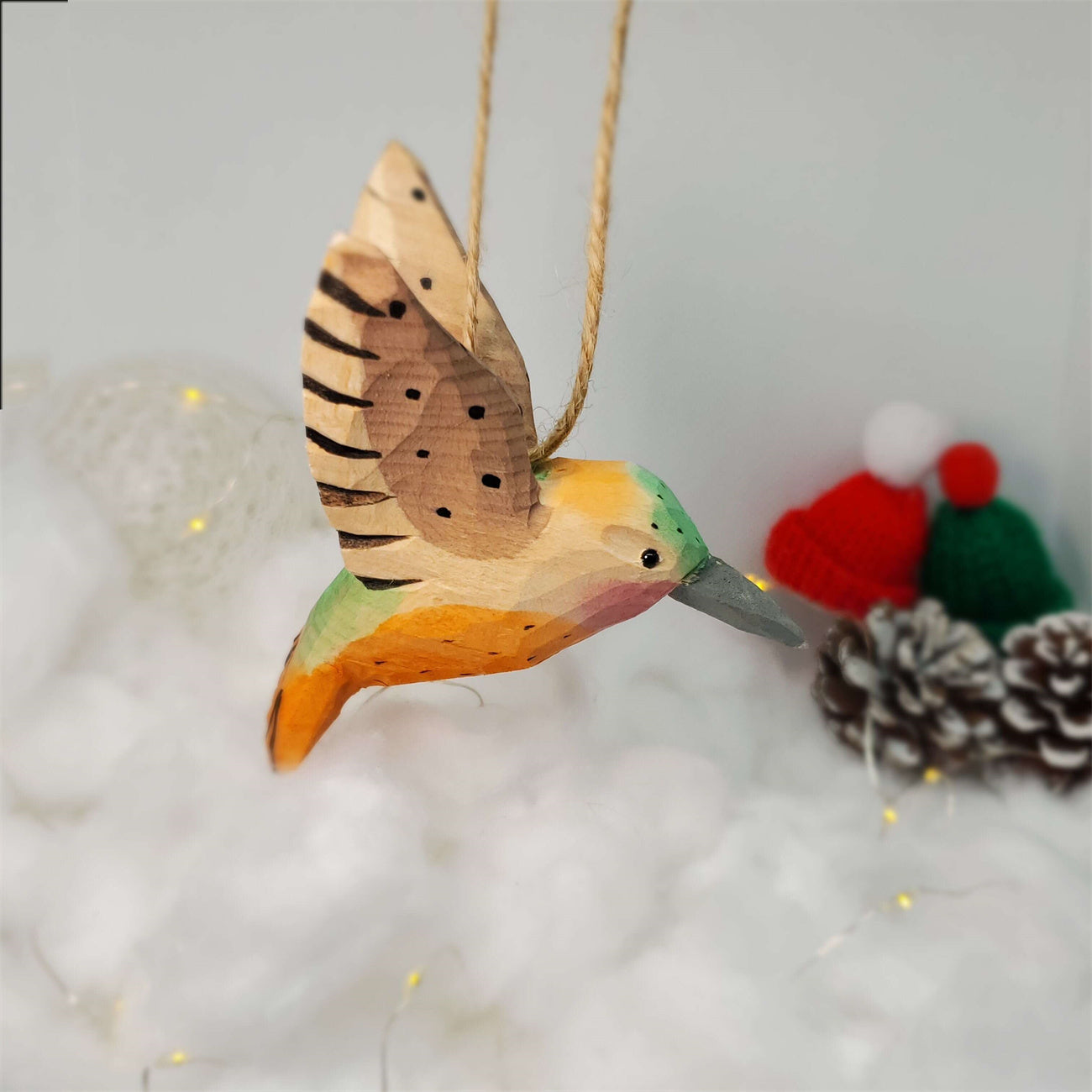 Hummingbird Hanging Painted Wood Bird Ornaments