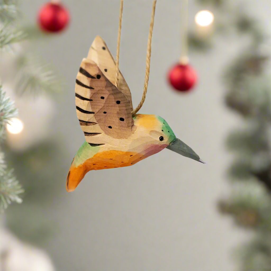 Hummingbird Hanging Painted Wood Bird Ornaments