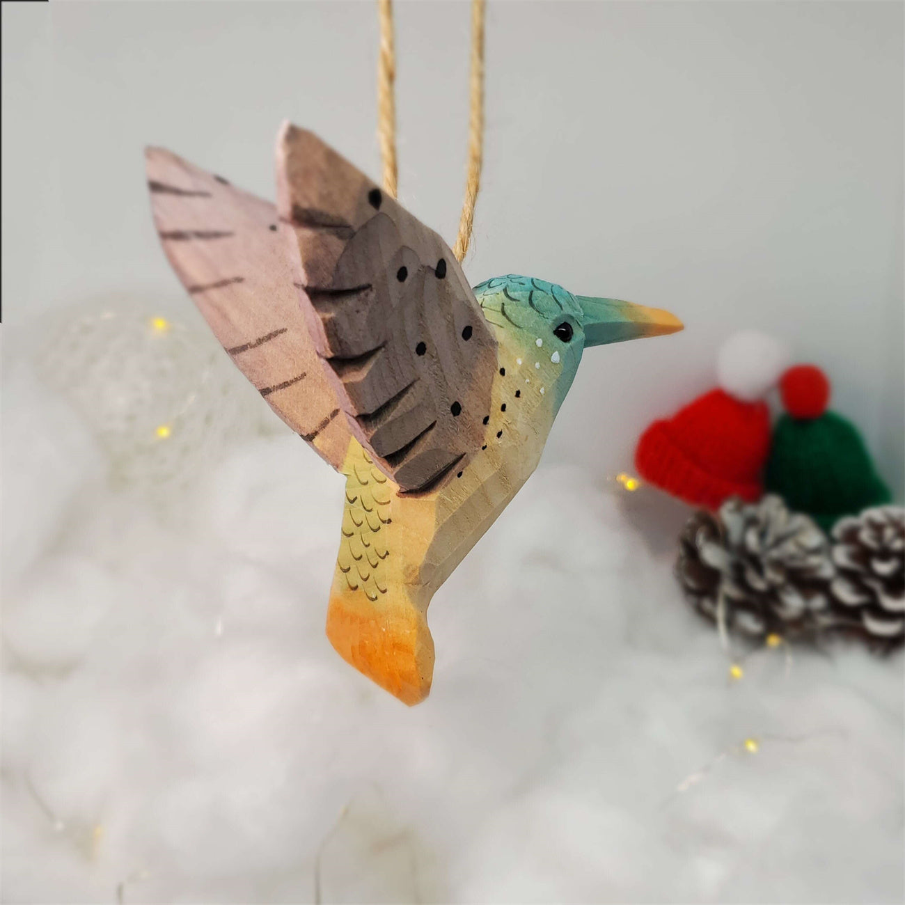 Hummingbird Hanging Painted Wood Bird Ornaments