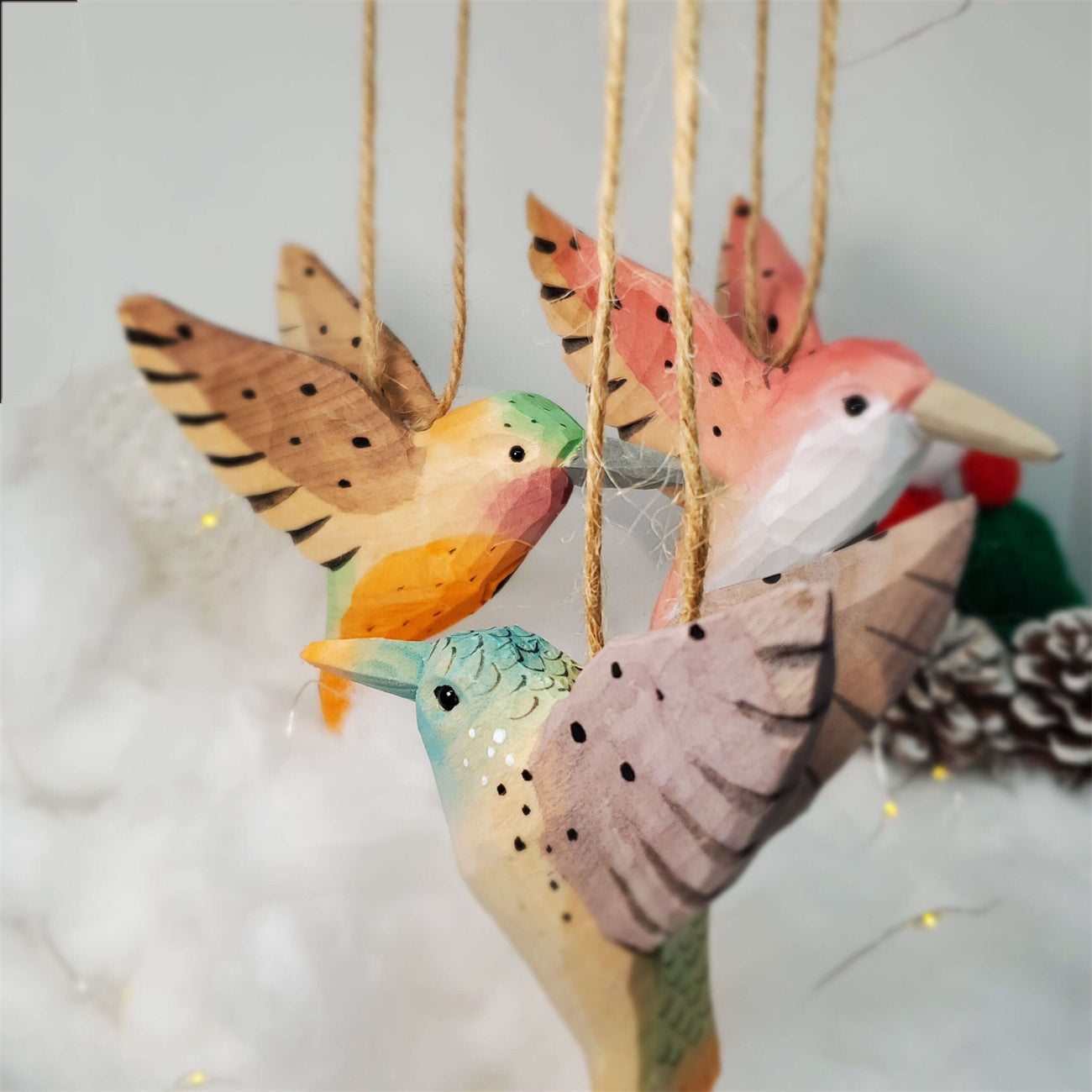 Hummingbird Hanging Painted Wood Bird Ornaments