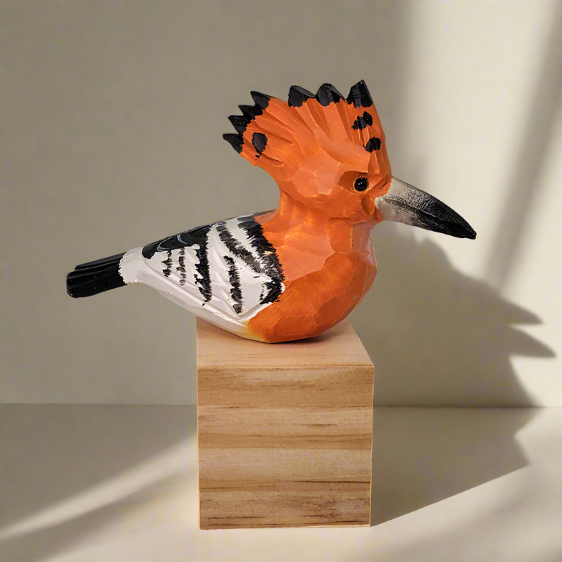 Hand-Carved Painted Wooden Hoopoe Bird Figurine