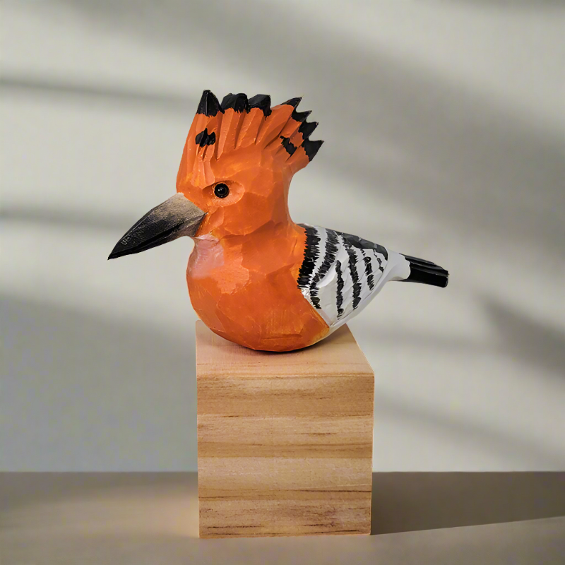 Hand-Carved Painted Wooden Hoopoe Bird Figurine